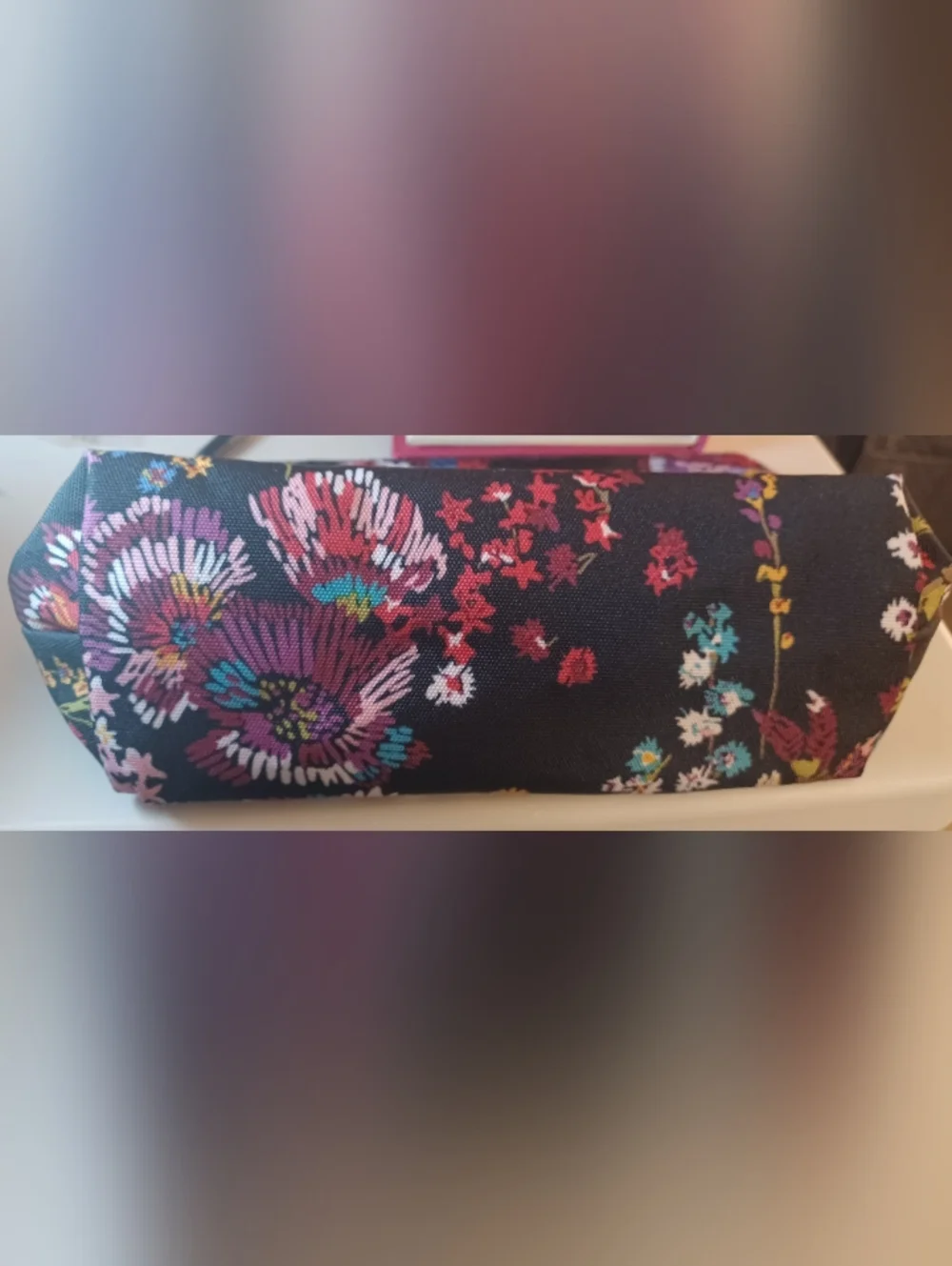 Vera Bradley Black Floral Zip Cosmetic Large Pouch with Multicolor Blooms